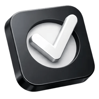 Symbole de validation 3D avec coche sur la page À propos de Chamois Fondaria